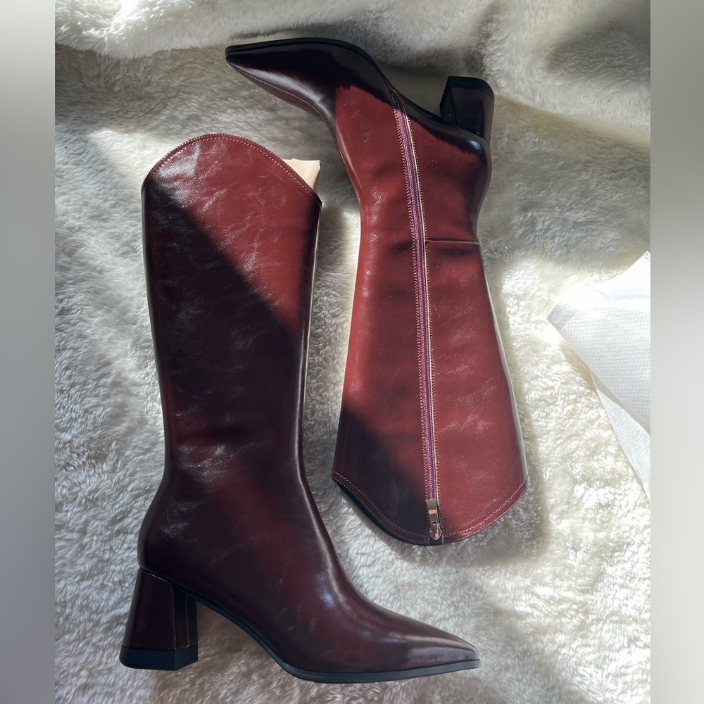 Elegant Anchora Red Leather Knee-High Boots